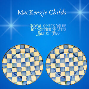 Mackenzie Childs Enamel Royal Check Dinner Plate 10.25” Set of 2